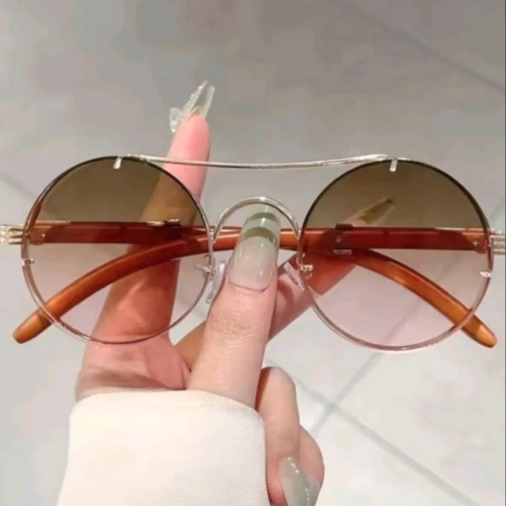 Round Brown Unisex Sunglasses